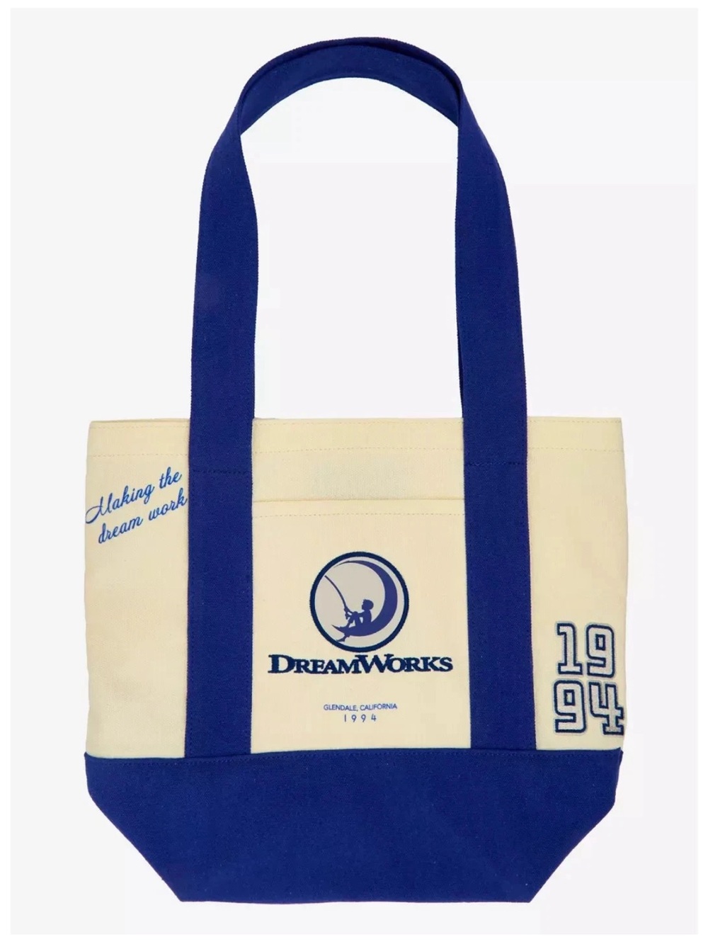 Dreamworks 10th Anniversary Cream & Navy Logo mini Tote NEW